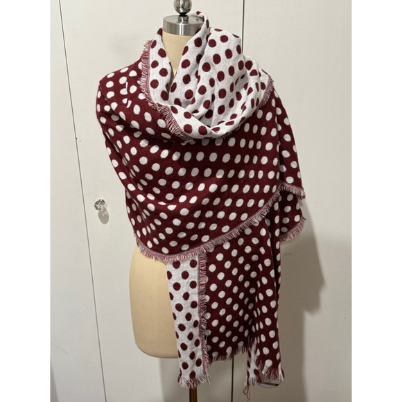 Under One Sky Accessories - Women's Under One Sky Red berry White Polka Dot oversized Blanket Scarf wrap